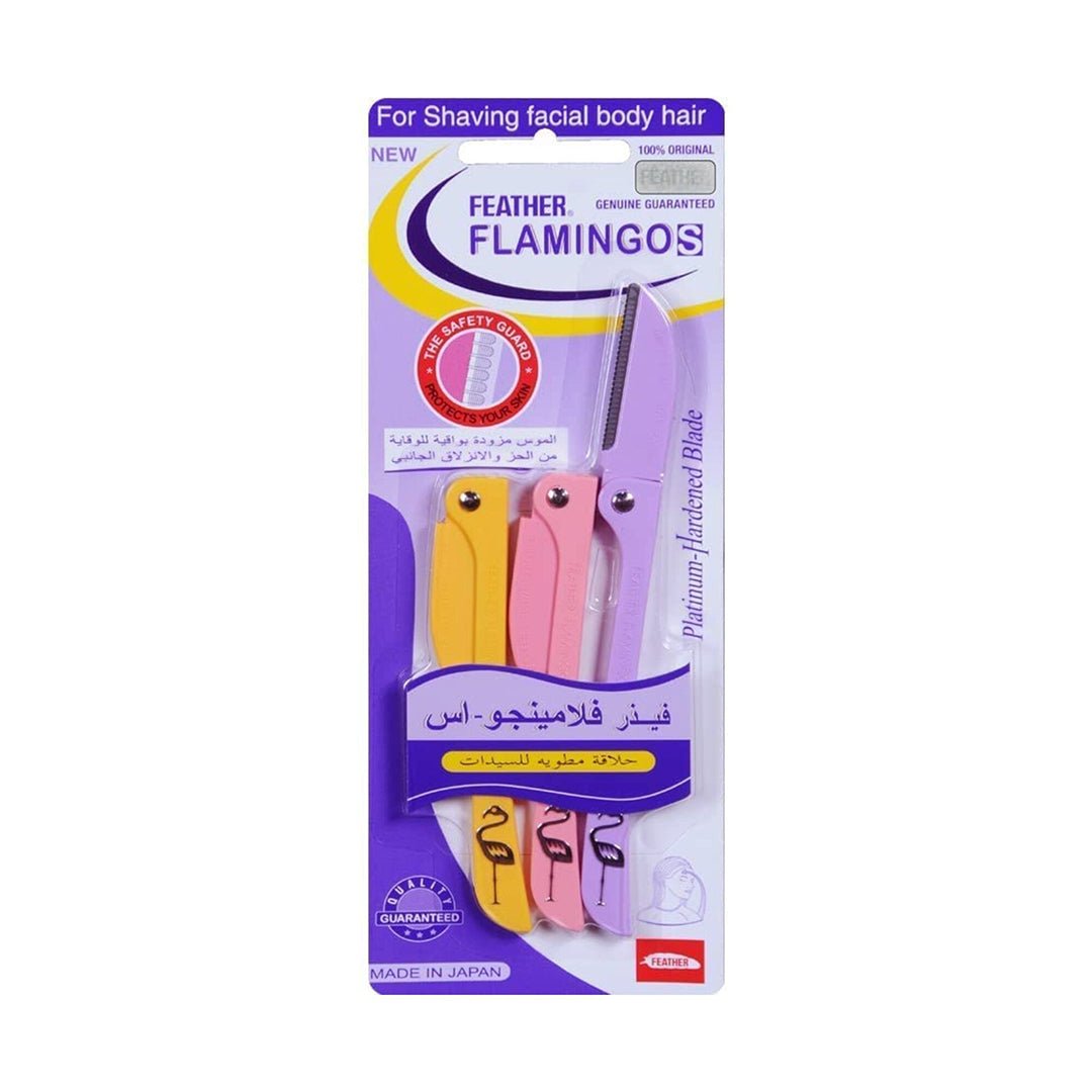 Feather Flamingo Razor For Shaving Facial Body Hair - 3pcs Skin Tools - XOXO cosmetics