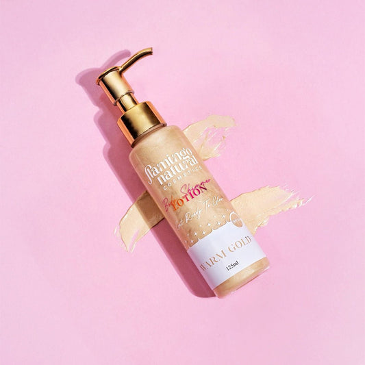 Flamingo Natural Body Shimmer Lotion Warm Gold - 125ml Moisturizer - XOXO cosmetics