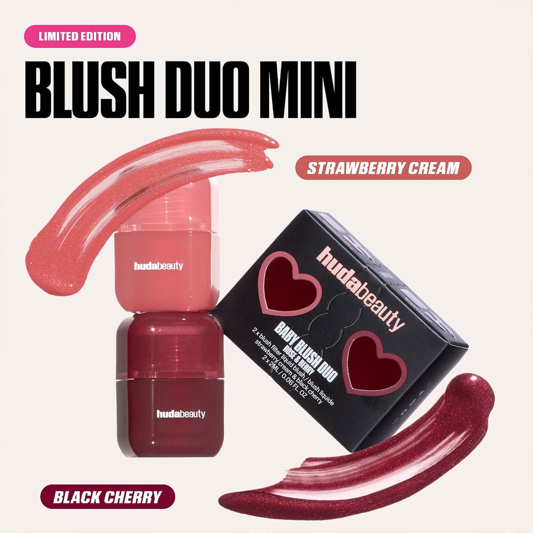 Huda Beauty Baby Blush Duo - Rose & Berry - 2 x Blush Filter Liquid Blush Blush Set - XOXO cosmetics