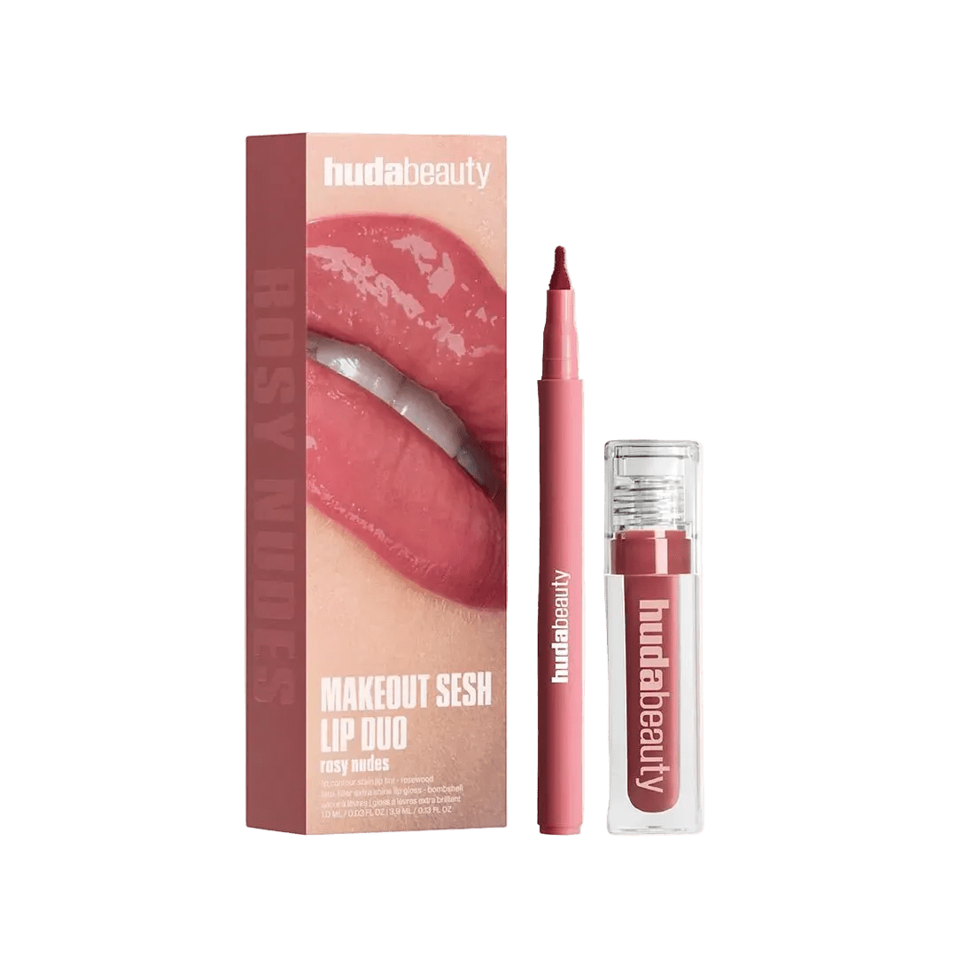 Huda Beauty Makeout Sesh Lip Kit - Rosy Nude Lip Kit - XOXO cosmetics