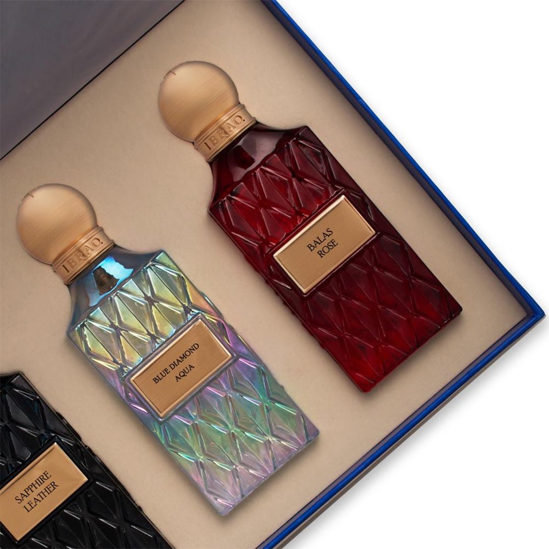 IBRAQ Diamond Collection 1 Balas Rose - Blue Aqua - Sappire Leather Perfume Set - XOXO cosmetics