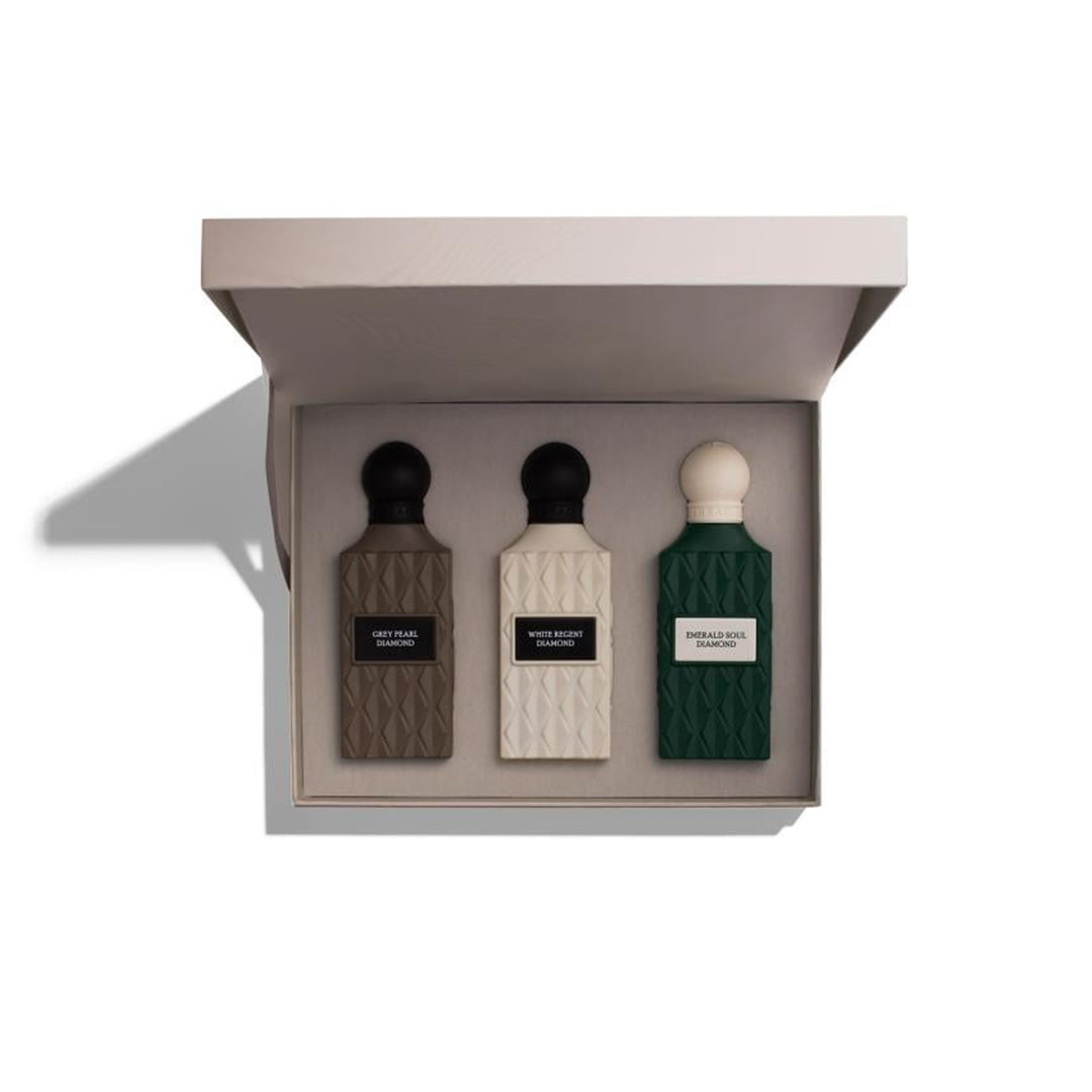 IBRAQ Diamond Collection 2 White Regent - Emerald Soal - Gray Pearl Perfume Set - XOXO cosmetics