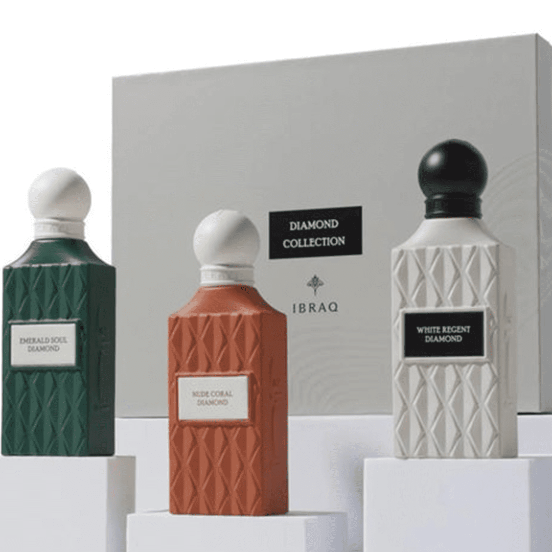 IBRAQ Diamond Collection Emerald Soul - White Regent - Nude Coral Perfume Set - XOXO cosmetics