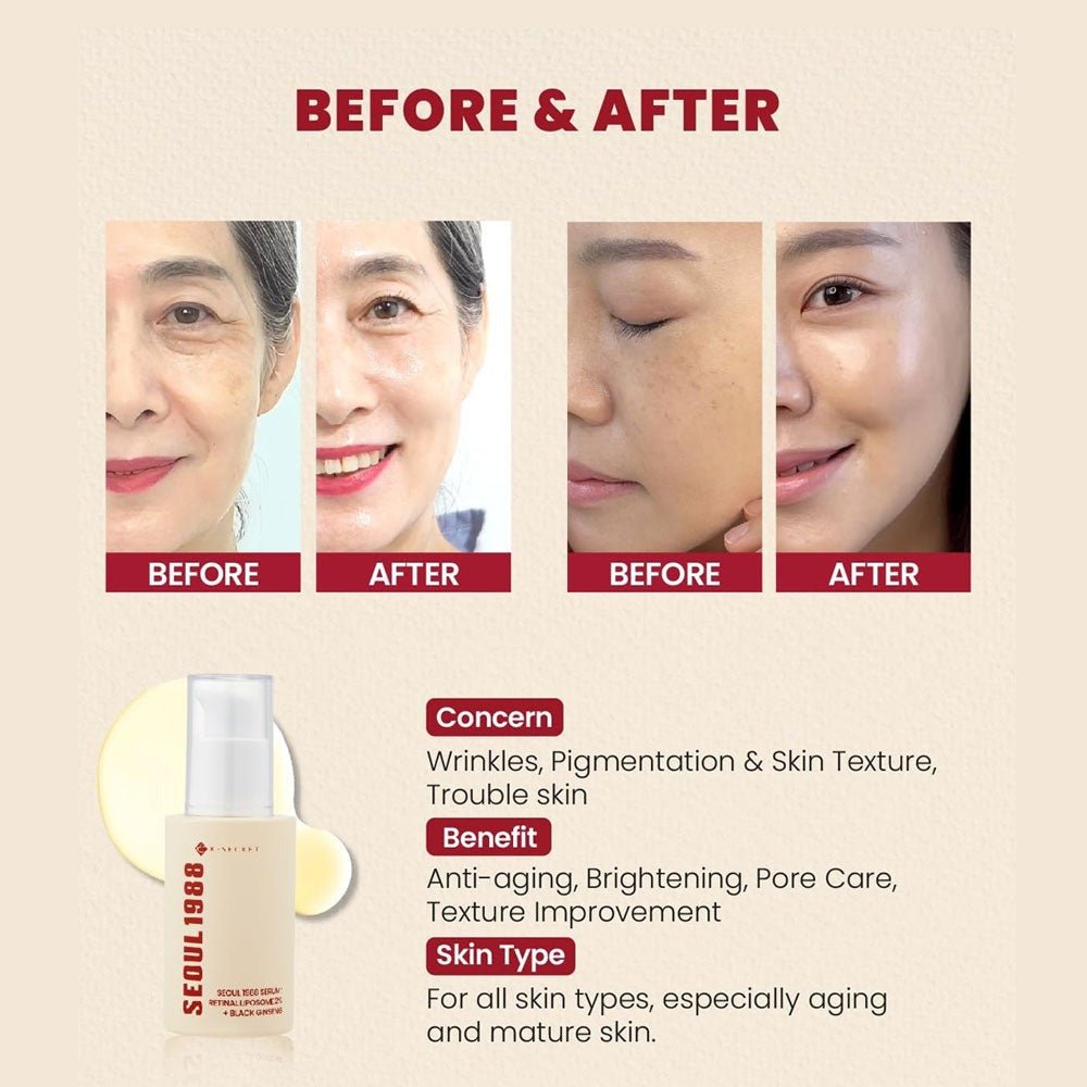 K-Secret Seoul 1988 Serum : Retinal Liposome 2% + Black Ginseng - 30ml Face Serum - XOXO cosmetics