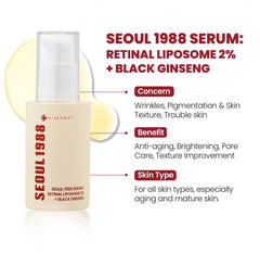 K-Secret Seoul 1988 Serum : Retinal Liposome 2% + Black Ginseng - 30ml Face Serum - XOXO cosmetics
