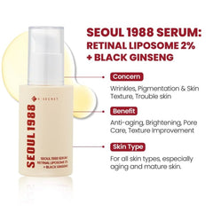 K-Secret Seoul 1988 Serum : Retinal Liposome 2% + Black Ginseng - 30ml Face Serum - XOXO cosmetics