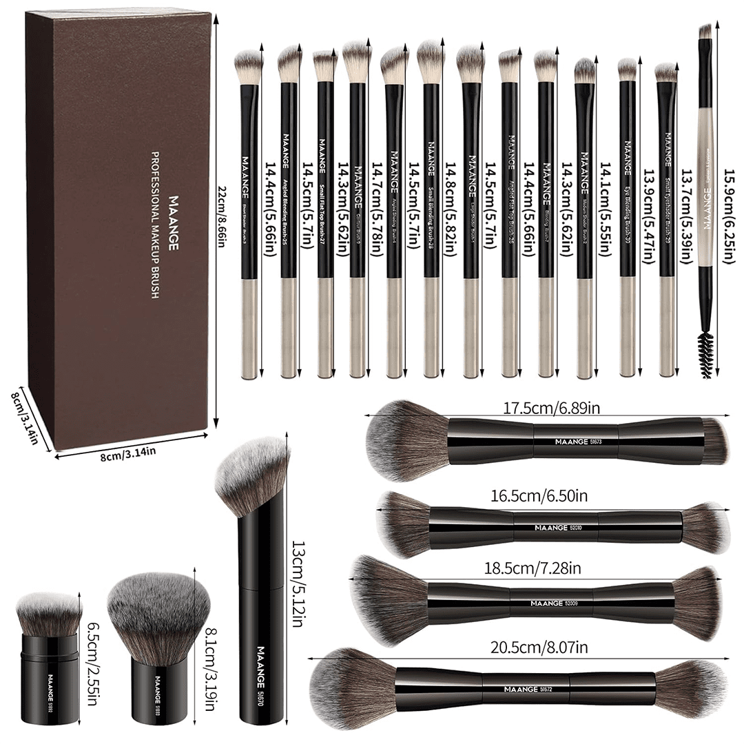 MAANGE 20Pcs Professional Makeup Brushes + 1pc Powder Puff Balck Makeup Tools - XOXO cosmetics