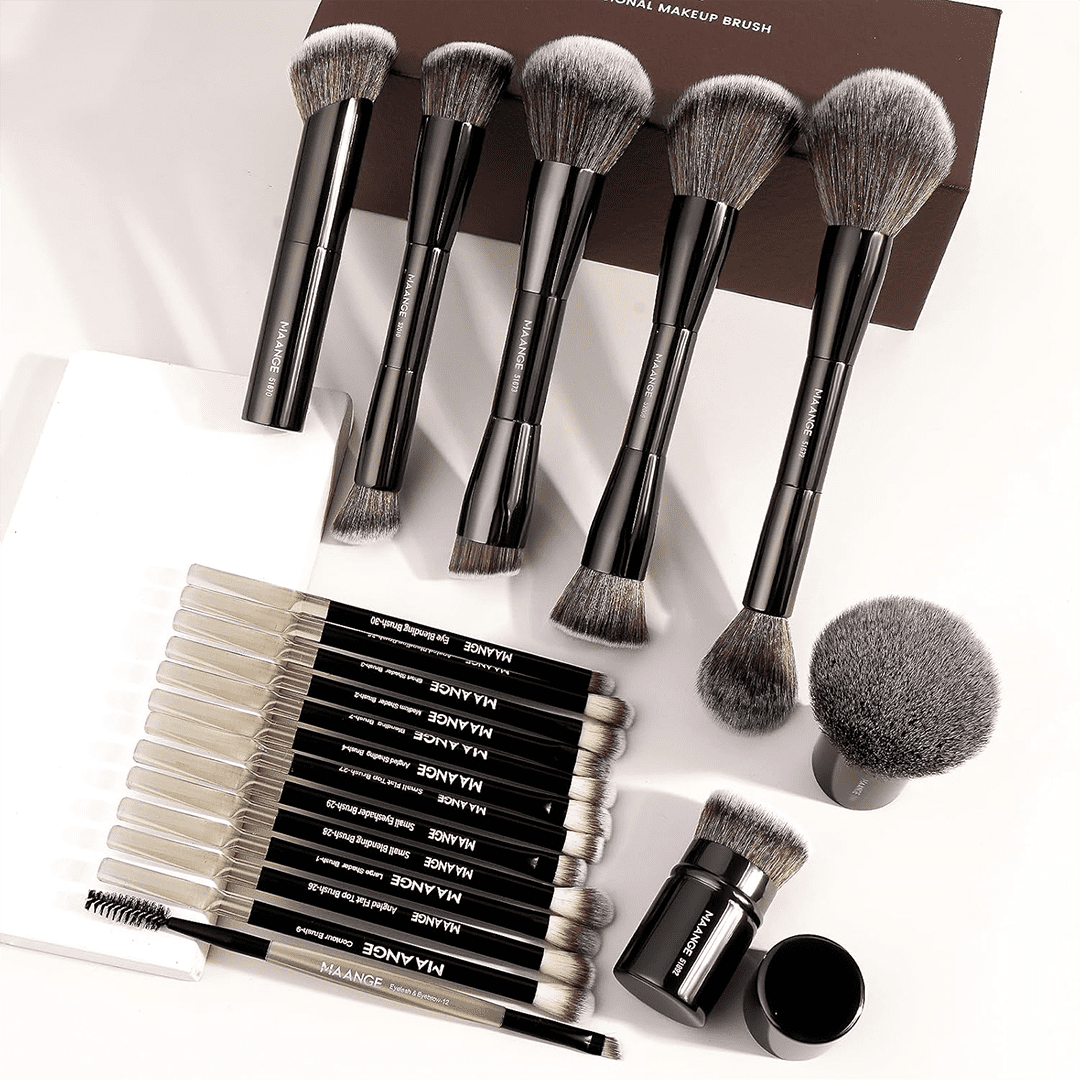 MAANGE 20Pcs Professional Makeup Brushes + 1pc Powder Puff Balck Makeup Tools - XOXO cosmetics