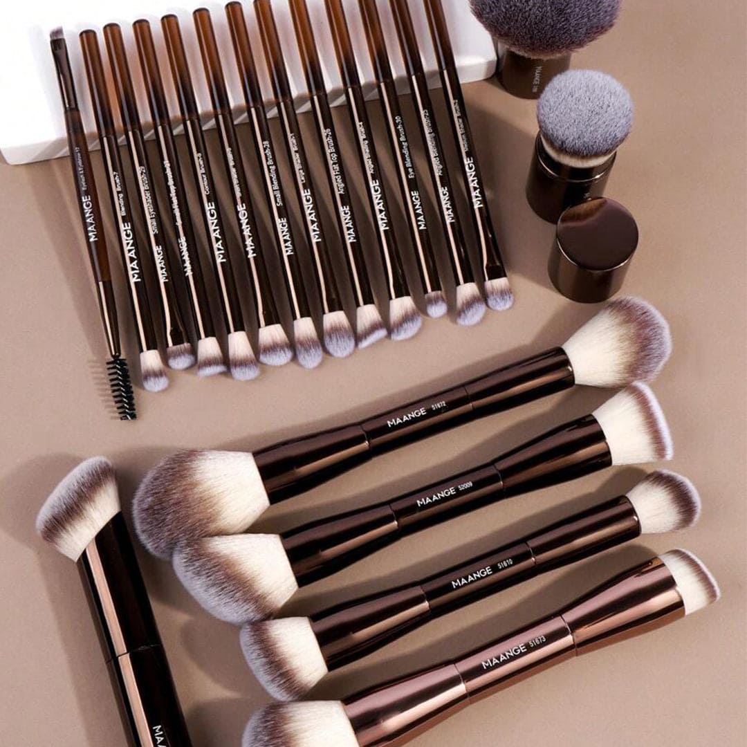 MAANGE 20pcs Professional Long Aluminum Tube Makeup Brush Set With Storage Bag Makeup Tools - XOXO cosmetics