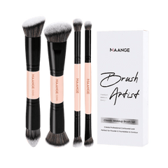 MAANGE 4pcs Dual-Ended Soft Natural Synthetic Makeup Brush Set Makeup Tools - XOXO cosmetics