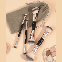 MAANGE 4pcs Professional Double-Headed Makeup Brush Set + 1Pc Velvet Bag Makeup Tools - XOXO cosmetics