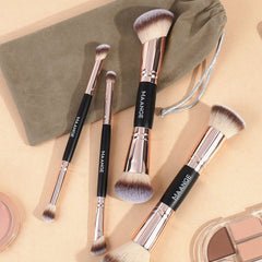 MAANGE 4pcs Professional Double-Headed Makeup Brush Set With Velvet Bag Makeup Tools - XOXO cosmetics