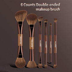 MAANGE 6pcs Double Headed Soft Natural Synthetic Hair Cosmetic Brush Set Makeup Tools - XOXO cosmetics