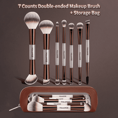 MAANGE 7Pcs Professional Facial Double-Ended Makeup Brush Set + Cosmetics Bag Makeup Tools - XOXO cosmetics