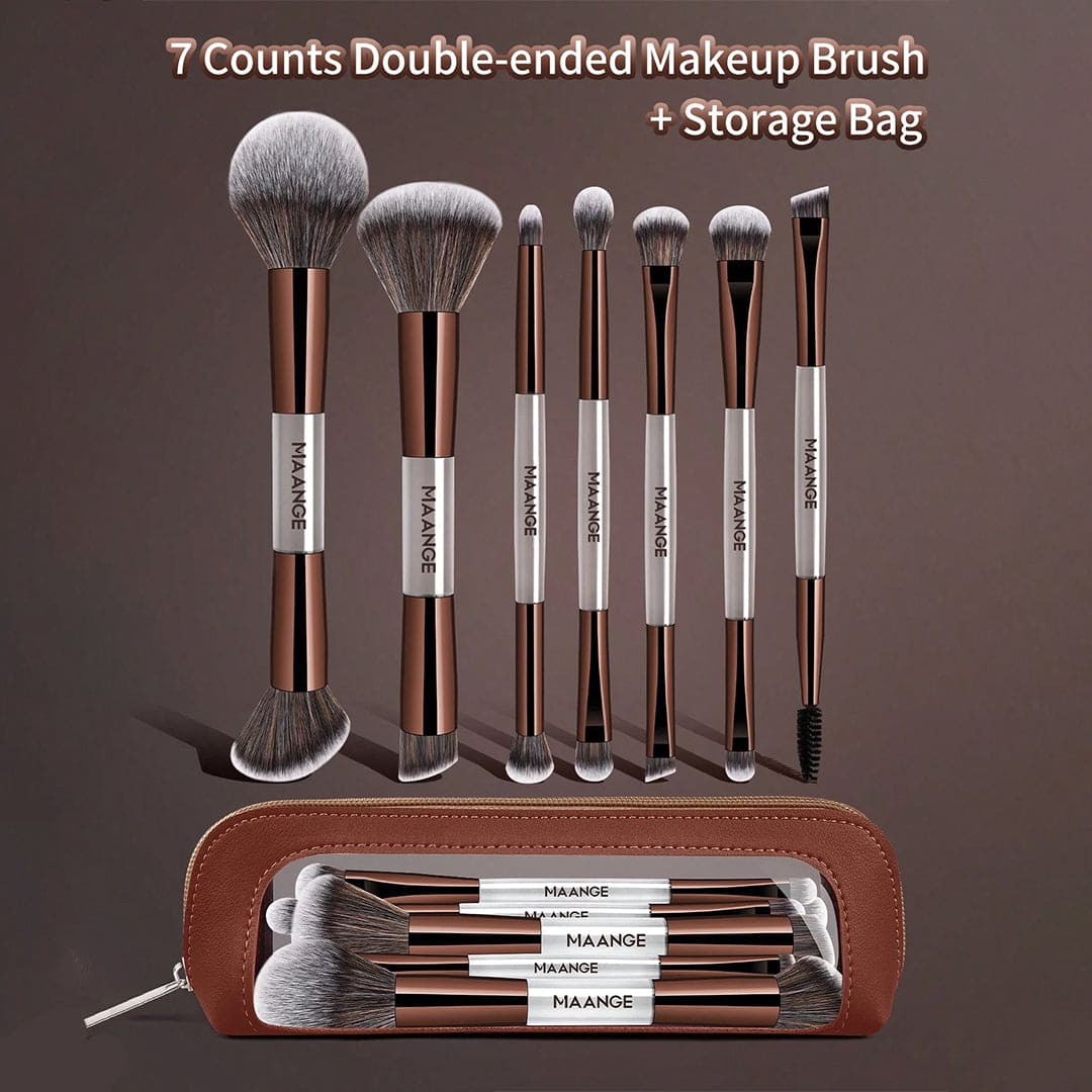 MAANGE 7Pcs Professional Facial Double-Ended Makeup Brush Set Makeup Tools - XOXO cosmetics