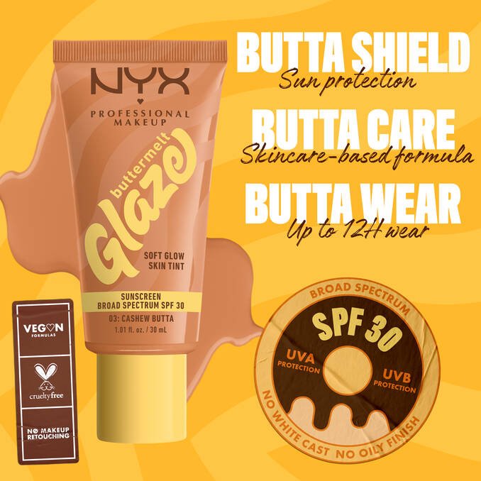 NYX Buttermelt Glaze Soft Glow Tint + SPF30 Foundation - XOXO cosmetics