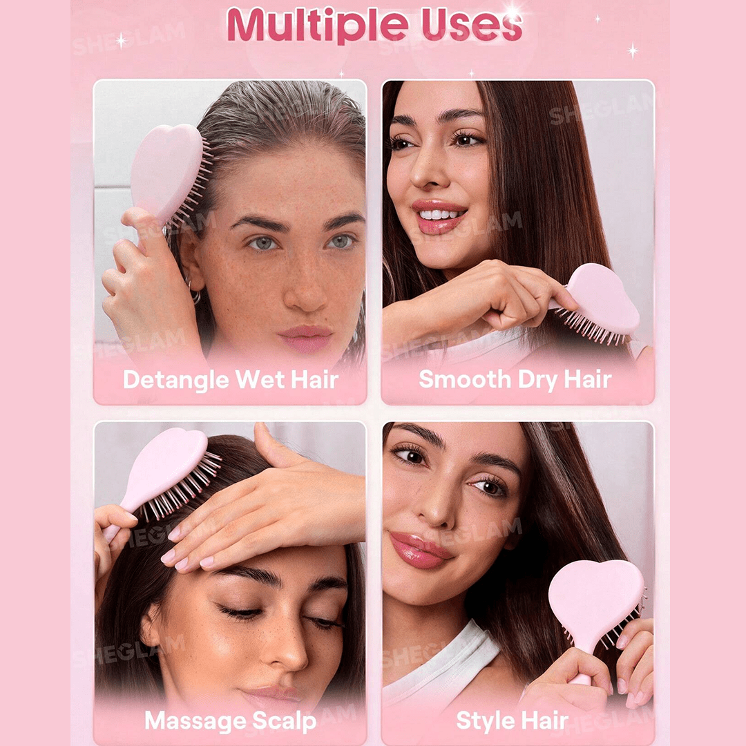 SHEGLAM Cupid's Charm Sweet Heart Paddle Brush Hair Tools - XOXO cosmetics