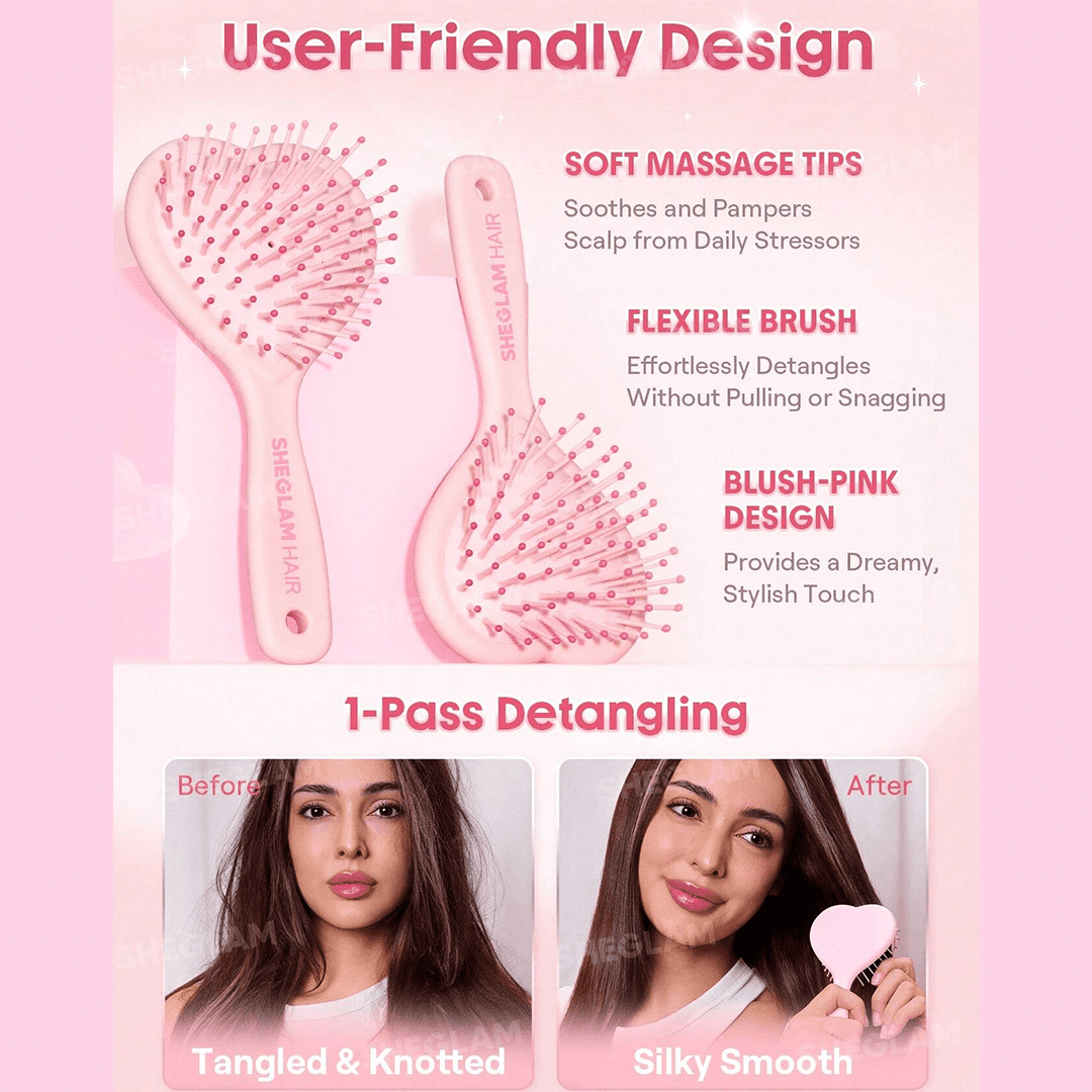 SHEGLAM Cupid's Charm Sweet Heart Paddle Brush Hair Tools - XOXO cosmetics