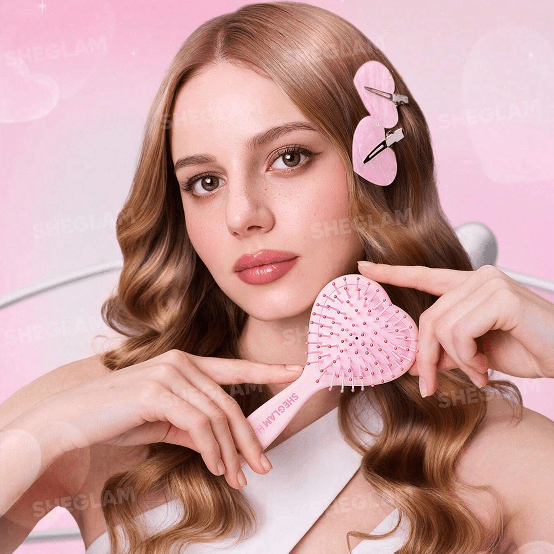 SHEGLAM Cupid's Charm Sweet Heart Paddle Brush Hair Tools - XOXO cosmetics