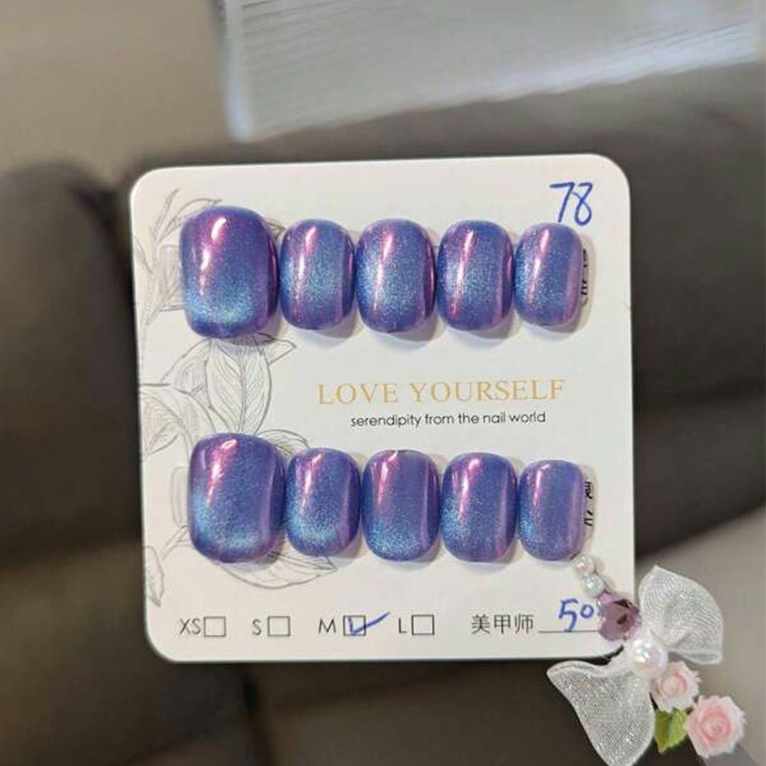 SHEIN 10 PCS Handmade Dream Aurora Cat's Eye Side Light Flashing Press On Nails Press On Nails - XOXO cosmetics