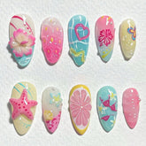 SHEIN 10Pcs Flower Lemon And Rhinestone Colorful Gradient Press On Nails Press On Nails - XOXO cosmetics
