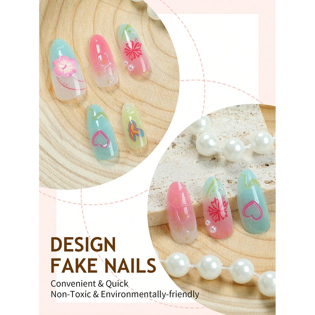 SHEIN 10Pcs Flower Lemon And Rhinestone Colorful Gradient Press On Nails Press On Nails - XOXO cosmetics