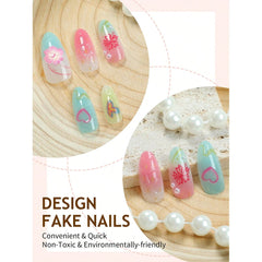 SHEIN 10Pcs Flower Lemon And Rhinestone Colorful Gradient Press On Nails Press On Nails - XOXO cosmetics