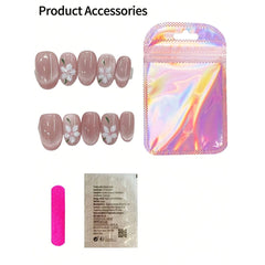 SHEIN 10Pcs Short Oval Pink Flower Pattern Press On Nails - Small Press On Nails - XOXO cosmetics
