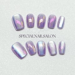 SHEIN 10pcs Shiny Short Square Purple Cat Eye Design Press On Nails Press On Nails - XOXO cosmetics