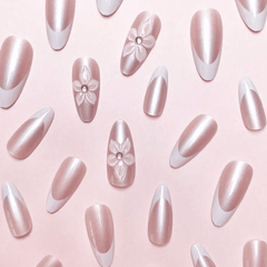 SHEIN 24Pcs Almond Shape Holographic 3D Rhinestone Floral French Manicure Press-On Nails Press On Nails - XOXO cosmetics