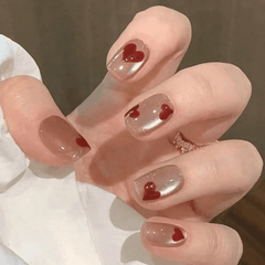 SHEIN 24Pcs Red Heart Short Cat-Eye Gloss Artificial Press On Nails Press On Nails - XOXO cosmetics