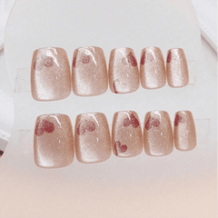 SHEIN 24Pcs Red Heart Short Cat-Eye Gloss Artificial Press On Nails Press On Nails - XOXO cosmetics