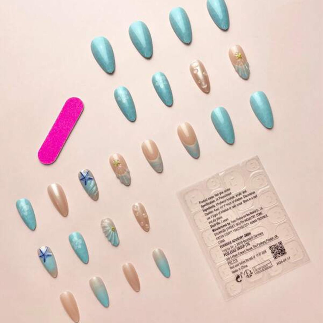 SHEIN 24pcs Almond French Elegant 3D Ocean Style Starfish Press On Nails Press On Nails - XOXO cosmetics