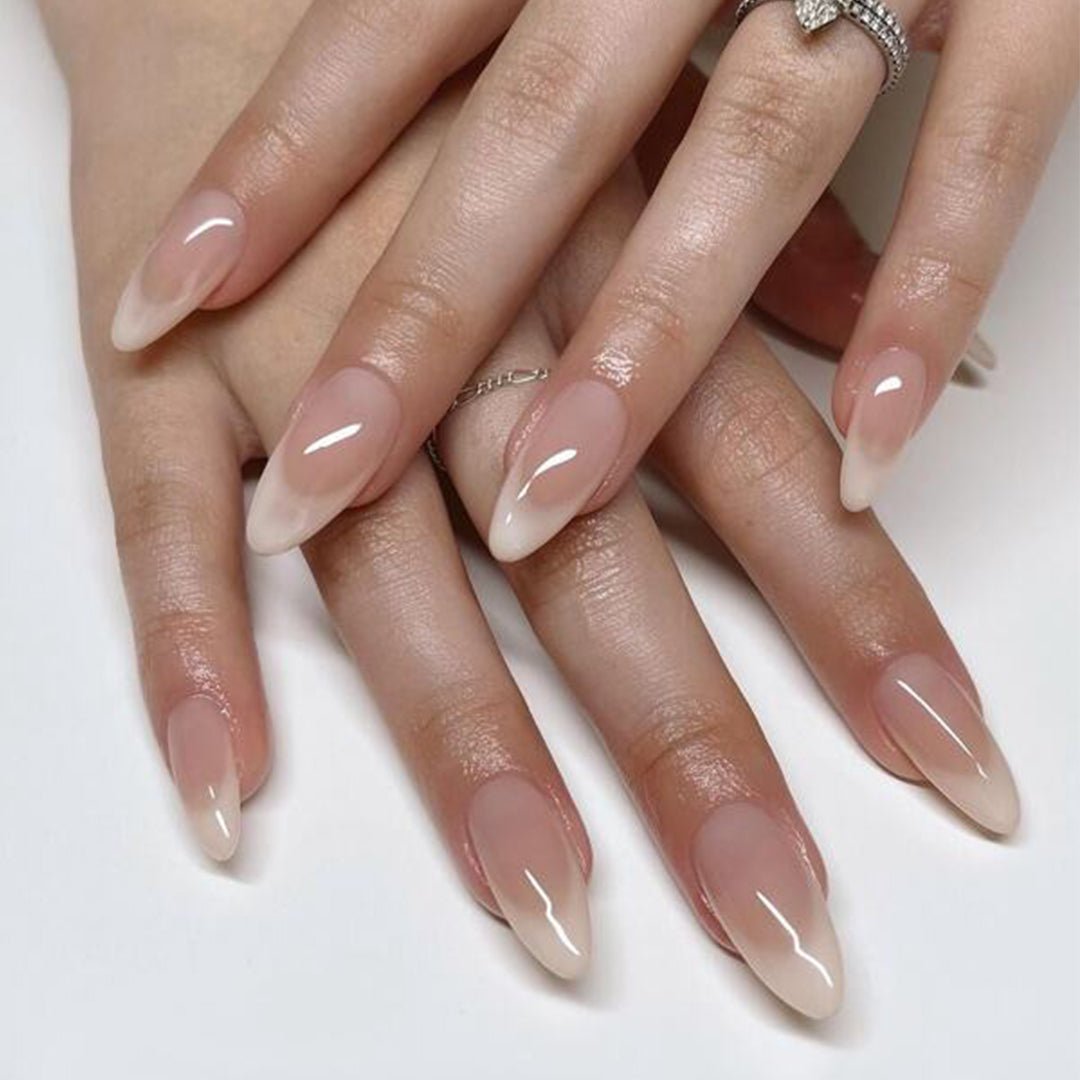 SHEIN 24pcs Almond Nude And White European Style Press On Nails Press On Nails - XOXO cosmetics