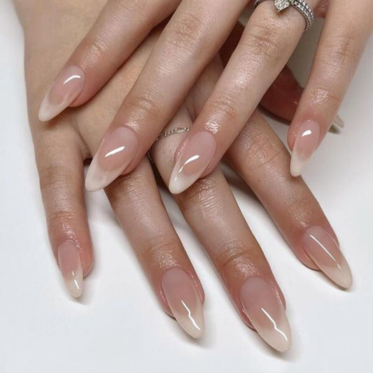 SHEIN 24pcs Almond Nude And White European Style Press On Nails Press On Nails - XOXO cosmetics
