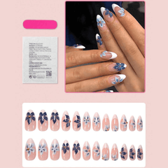 SHEIN 24pcs Almond-Shaped 3D Flower White French Press On Nails Press On Nails - XOXO cosmetics