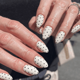 SHEIN 24pcs Almond-Shaped White & Black Polka Dot Press On Nails Press On Nails - XOXO cosmetics