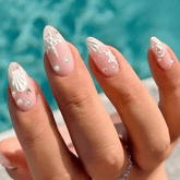 SHEIN 24pcs French Almond Ocean Style Elegant 3D Starfish Water Drop Flower Press On Nails Press On Nails - XOXO cosmetics