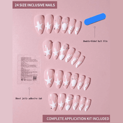 SHEIN 24pcs French Almond Ocean Style Elegant 3D Starfish Water Drop Flower Press On Nails Press On Nails - XOXO cosmetics