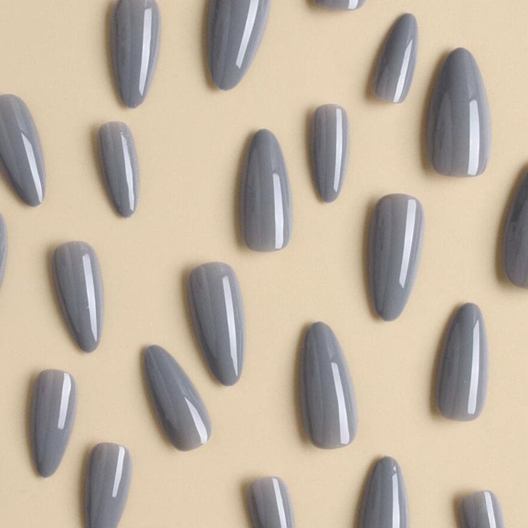 SHEIN 24pcs Long Almond Gray Color Press On Nails Press On Nails - XOXO cosmetics