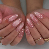 SHEIN 24pcs Long Almond-Shaped White Polka Dot Press On Nails Press On Nails - XOXO cosmetics