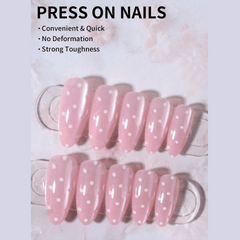 SHEIN 24pcs Long Almond-Shaped White Polka Dot Press On Nails Press On Nails - XOXO cosmetics