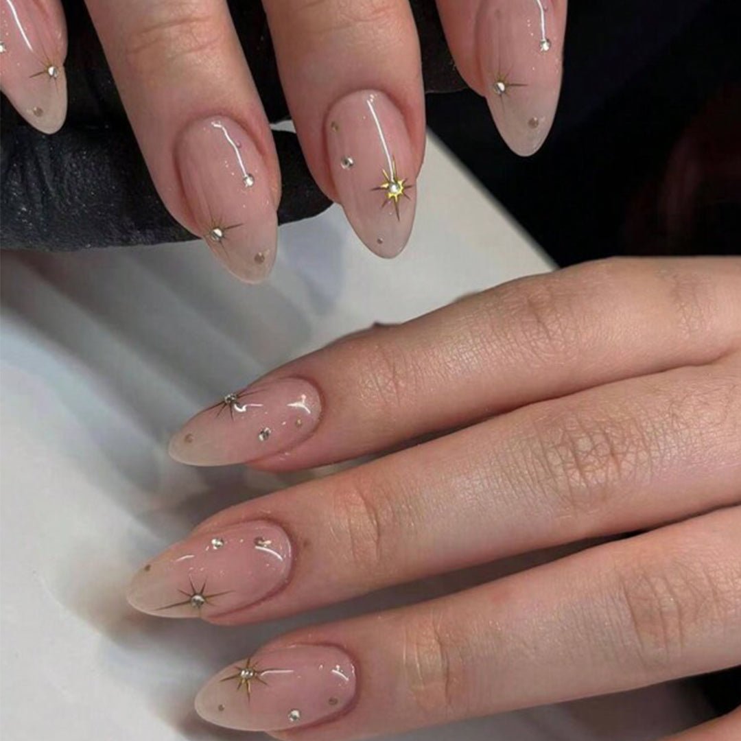 SHEIN 24pcs Long Almond Stars With Rhinestones Design Tip Press On Nails Press On Nails - XOXO cosmetics