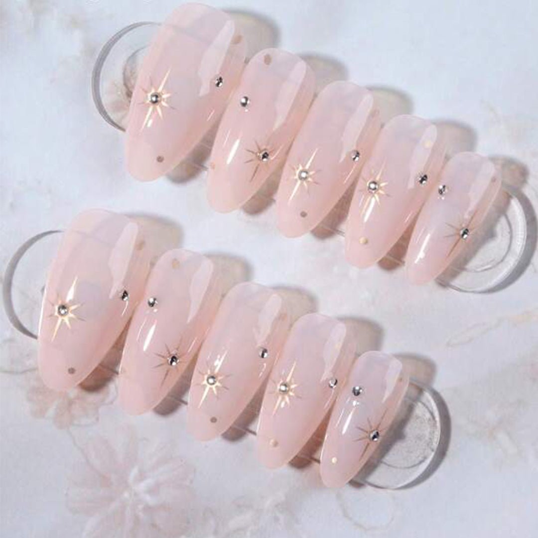 SHEIN 24pcs Long Almond Stars With Rhinestones Design Tip Press On Nails Press On Nails - XOXO cosmetics