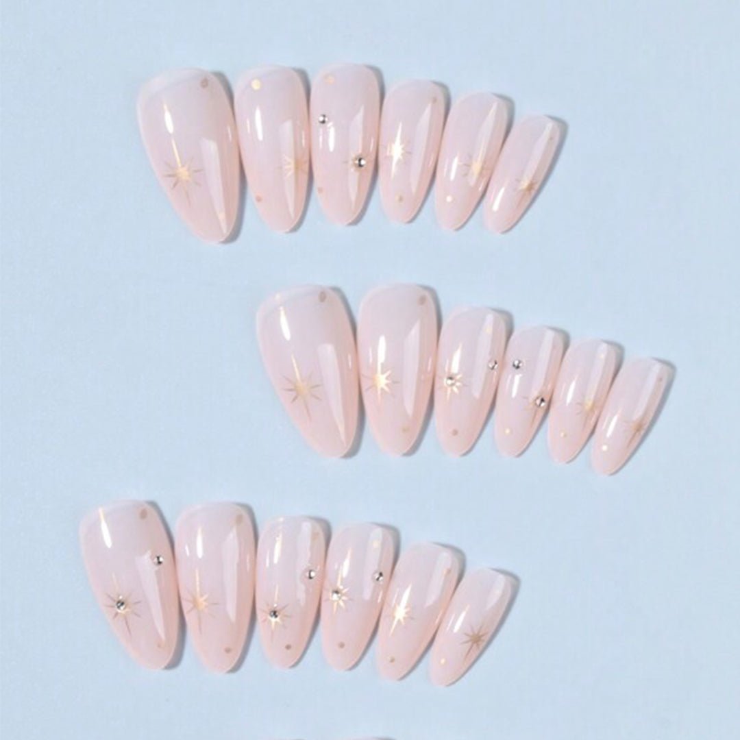 SHEIN 24pcs Long Almond Stars With Rhinestones Design Tip Press On Nails Press On Nails - XOXO cosmetics