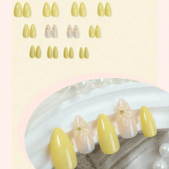 SHEIN 24pcs Medium Almond-Shaped Yellow Nude 3D Ombre Floral Press On Nails Press On Nails - XOXO cosmetics