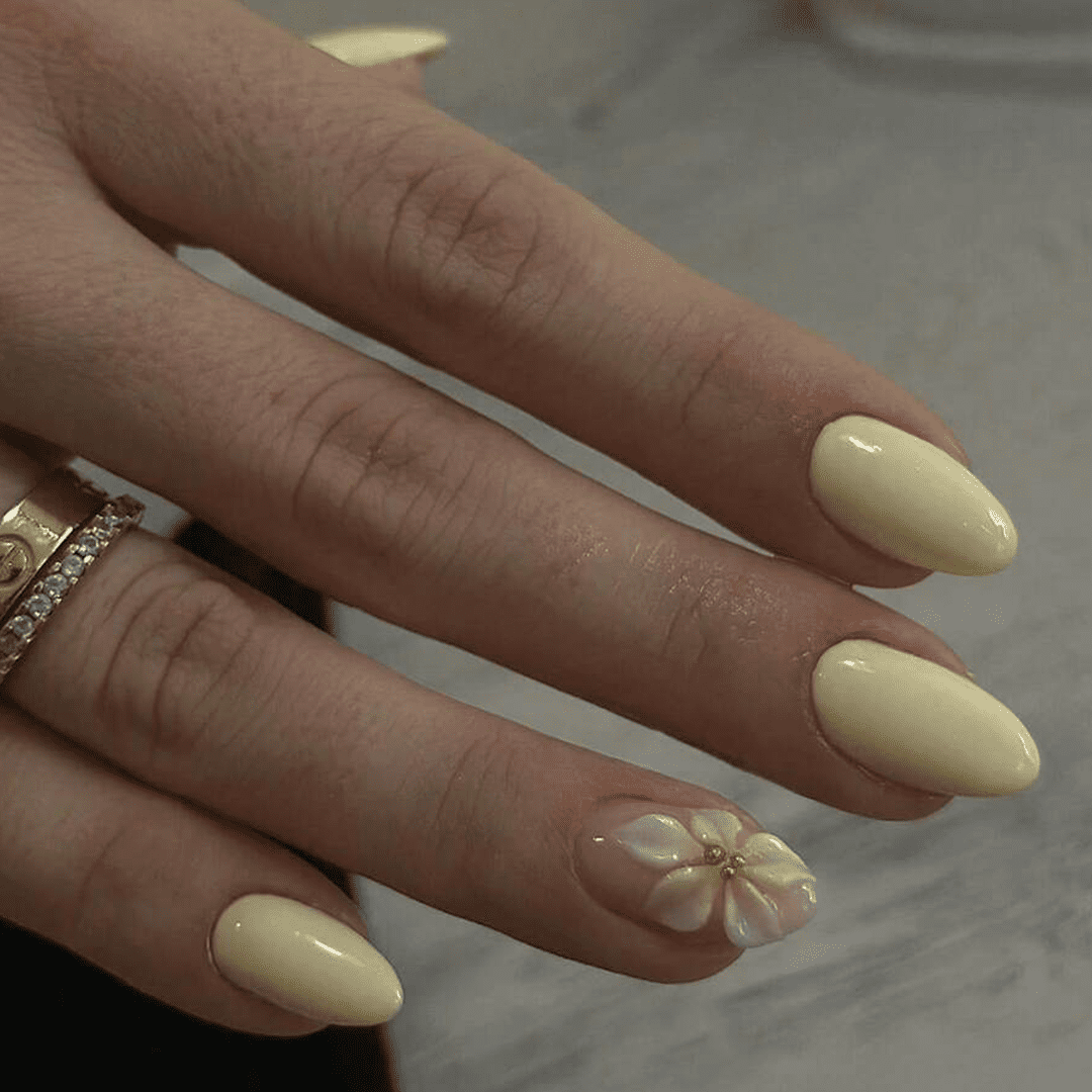 SHEIN 24pcs Medium Almond-Shaped Yellow Nude 3D Ombre Floral Press On Nails Press On Nails - XOXO cosmetics