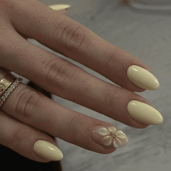 SHEIN 24pcs Medium Almond-Shaped Yellow Nude 3D Ombre Floral Press On Nails Press On Nails - XOXO cosmetics