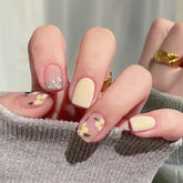 SHEIN 24pcs Medium Square Yellow Floral PatternPress On Nails Press On Nails - XOXO cosmetics