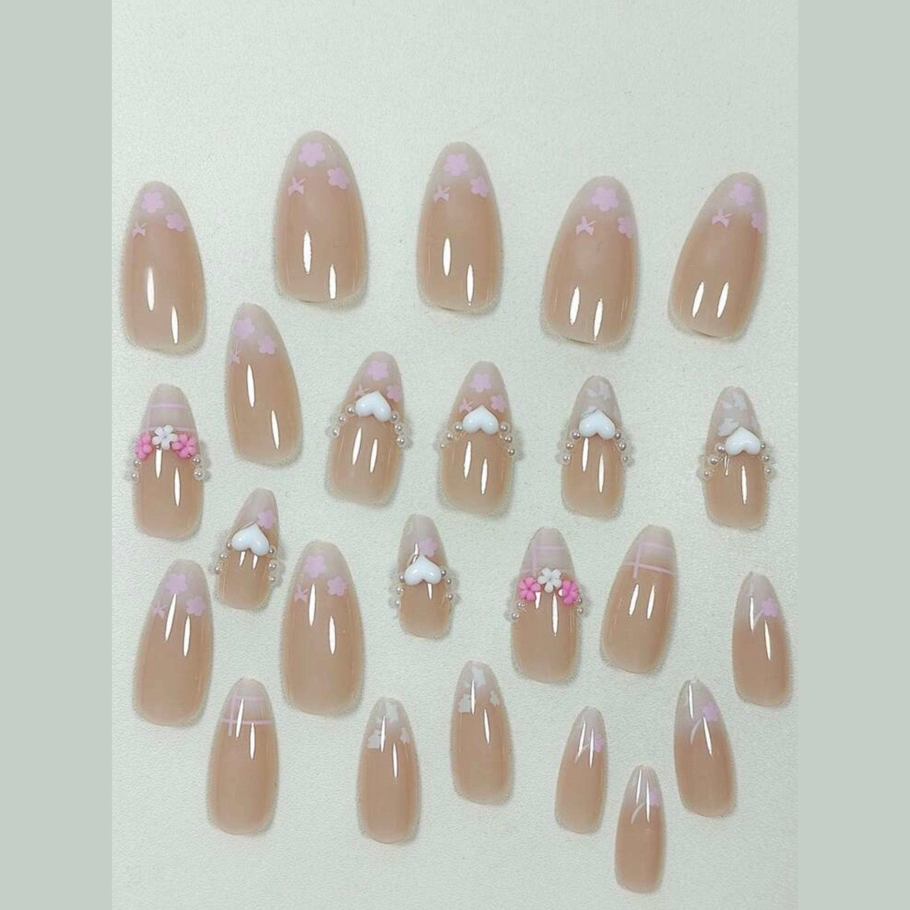 SHEIN 24pcs Pearl Flower Cute French Style Press On Nails Press On Nails - XOXO cosmetics